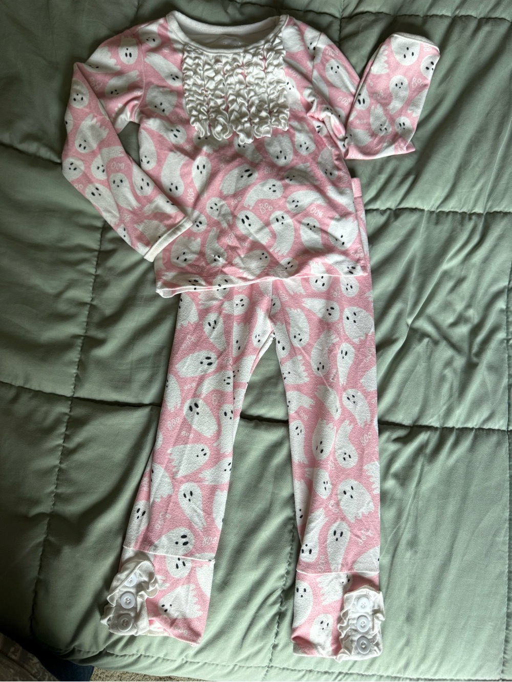 Sugar Pink Ghost Print Ruffle Pajama Set